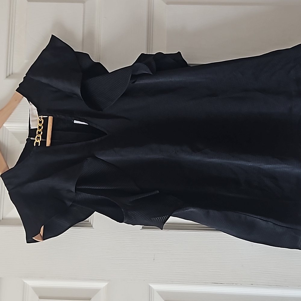 Michael Kors,NWT, Satin Ruffled Black Top with Gold Chain,Medium - Picture 2 of 9